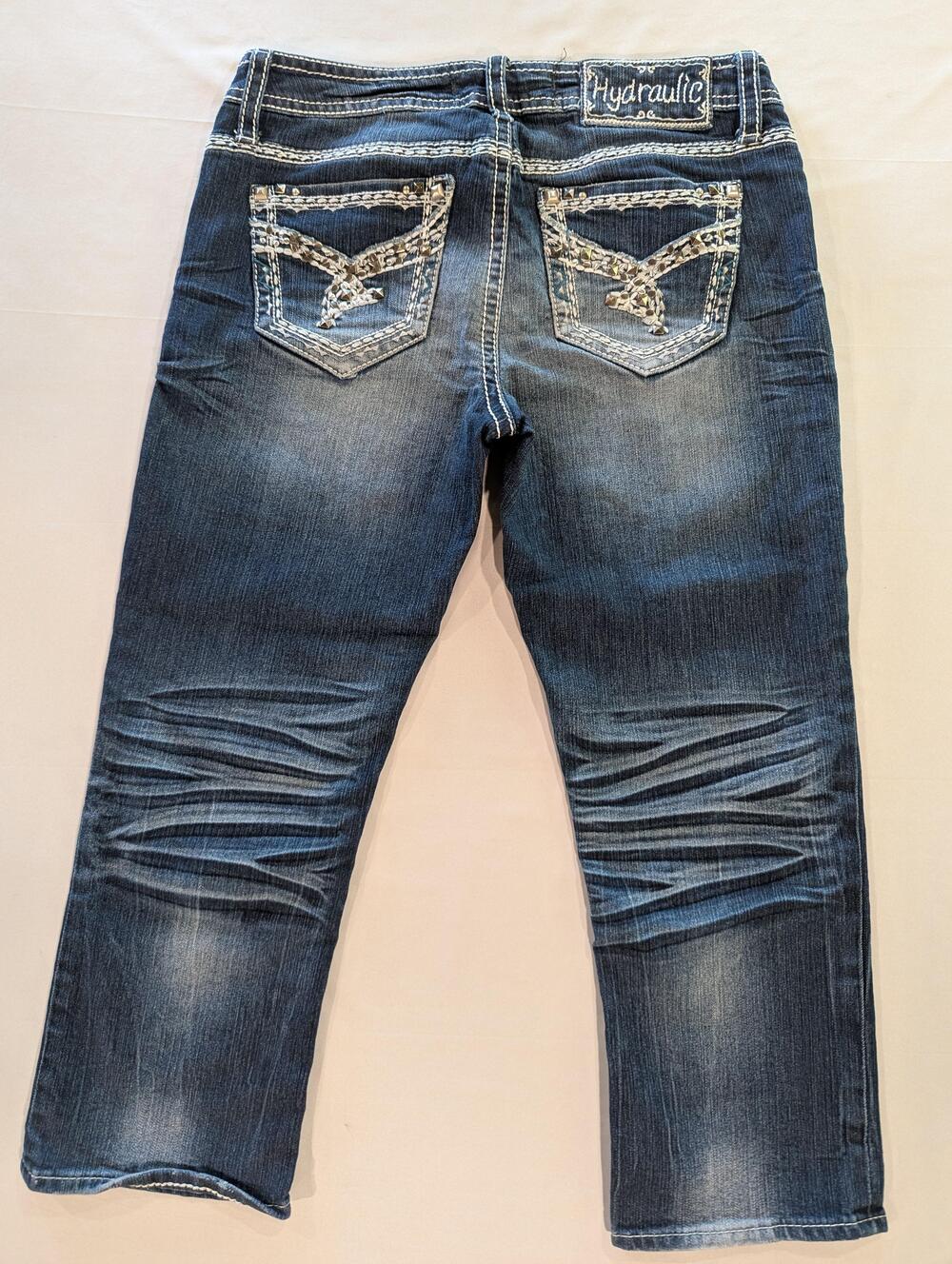 Hydraulic Jeans Girls 10 Blue Wash Straight Gramercy Studded Embroidered Denim